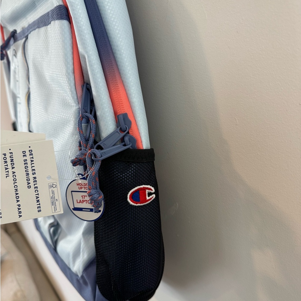 Champion Light Blue Backpack with Navy and Coral Trim - Picture 11 of 16
